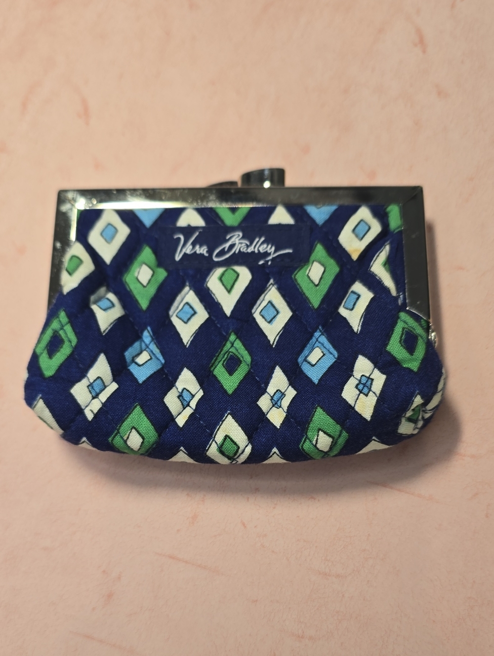Vera Bradley Navy Blue Green Geometric Kiss-Lock Coin Purse